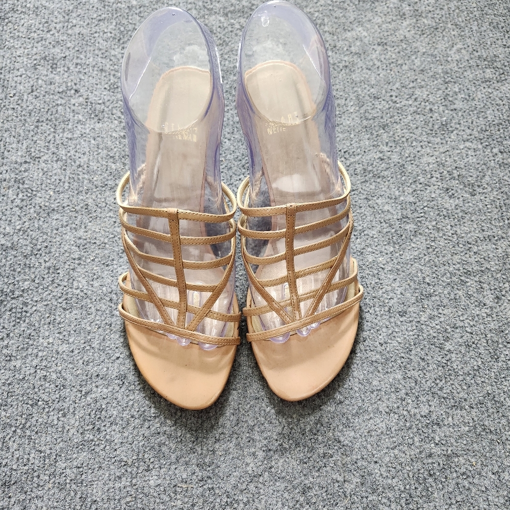 Stuart Weitzman Tan Multi-Strap Slide Sandals